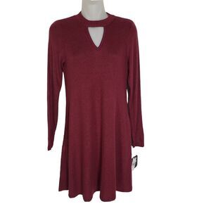 By And By Womens Sweater Dress Size Small Keyhole Neck Long Sleeve Pockets Wine
